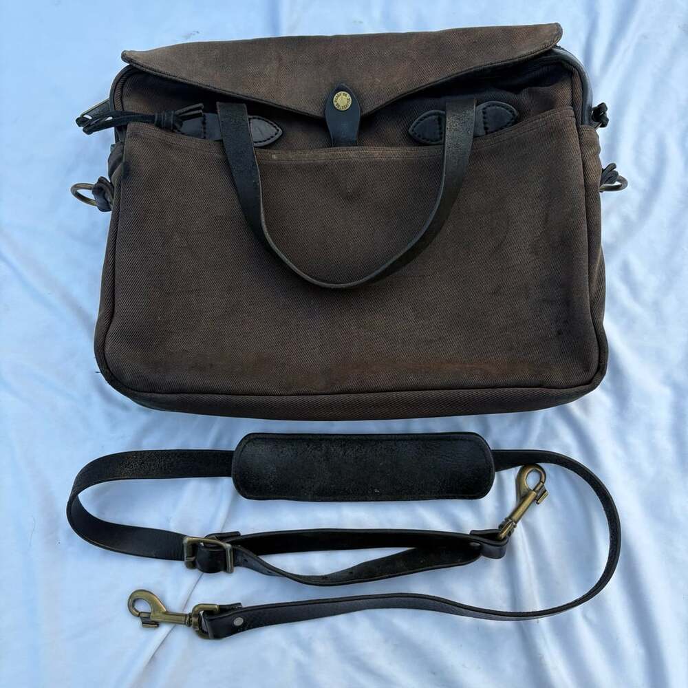 VTG Filson 256 Original Briefcase Rugged Twill Canvas Leather USA Bag Sun Faded